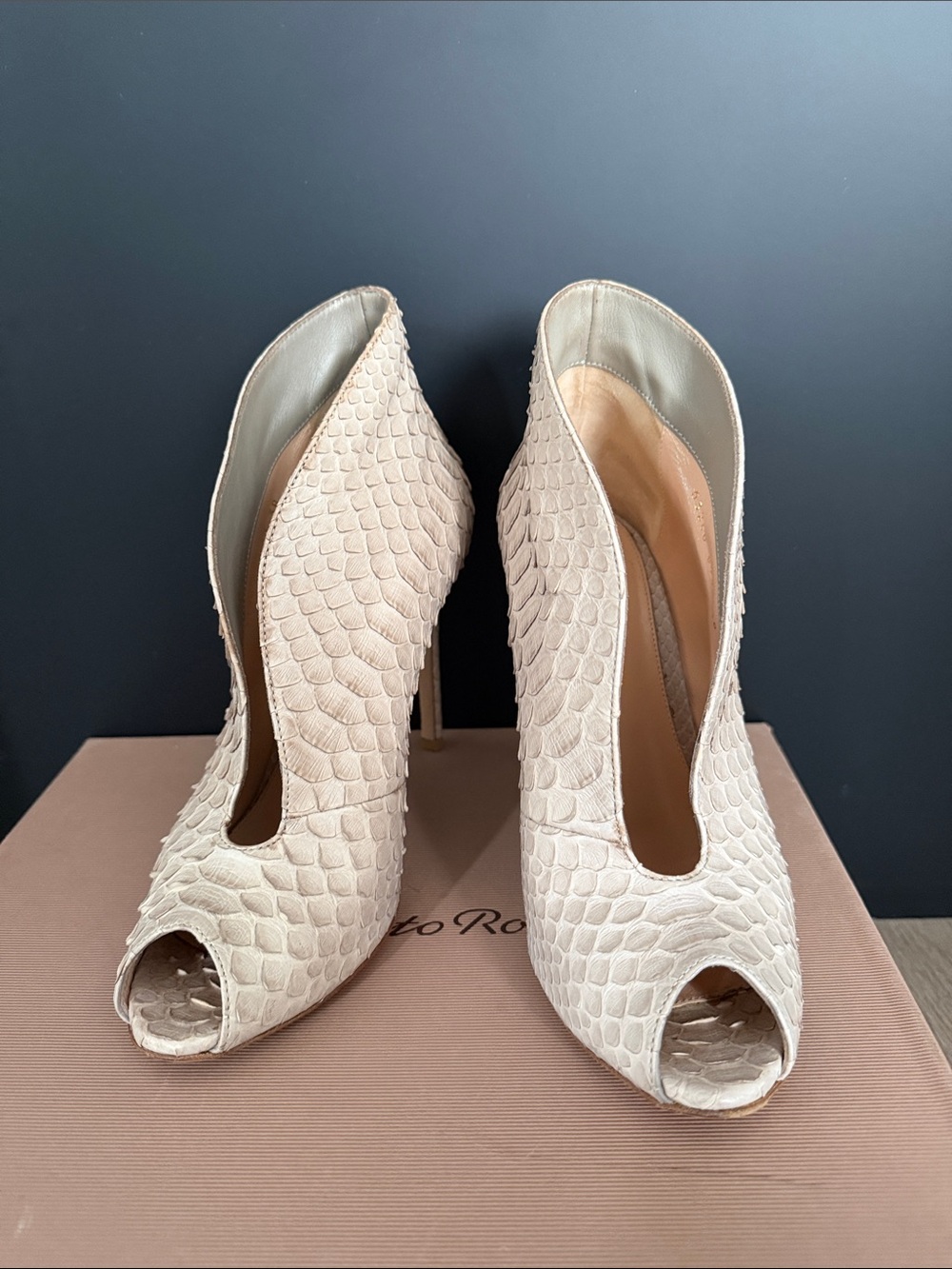 Gianvito Rossi Python Nude Peep-Toe High Heels